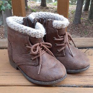 Garanimals - Girls' Brown Lace Up Boots With Knitted Trim